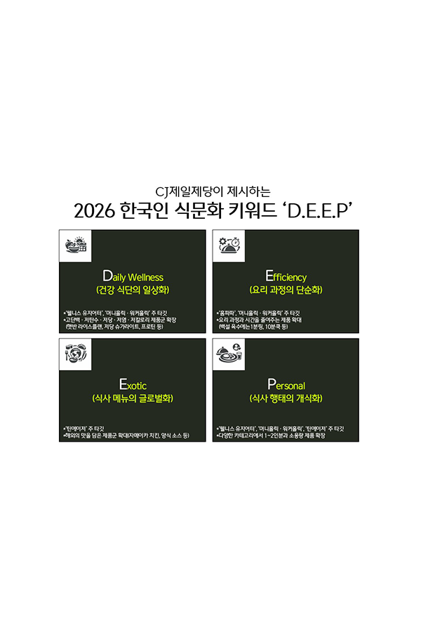 CJ제일제당이 제시하는 2026 한국인 식문화 키워드 DEEP
