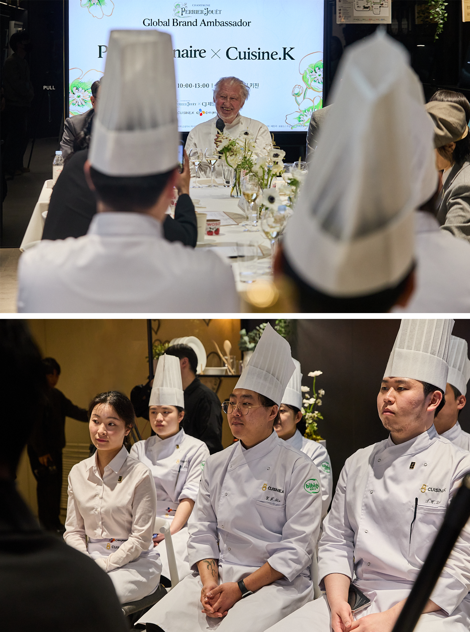 Chef Pierre Gagnaire shares his impressions of the course  as Team Cuisine.K listens intently, taking in every word