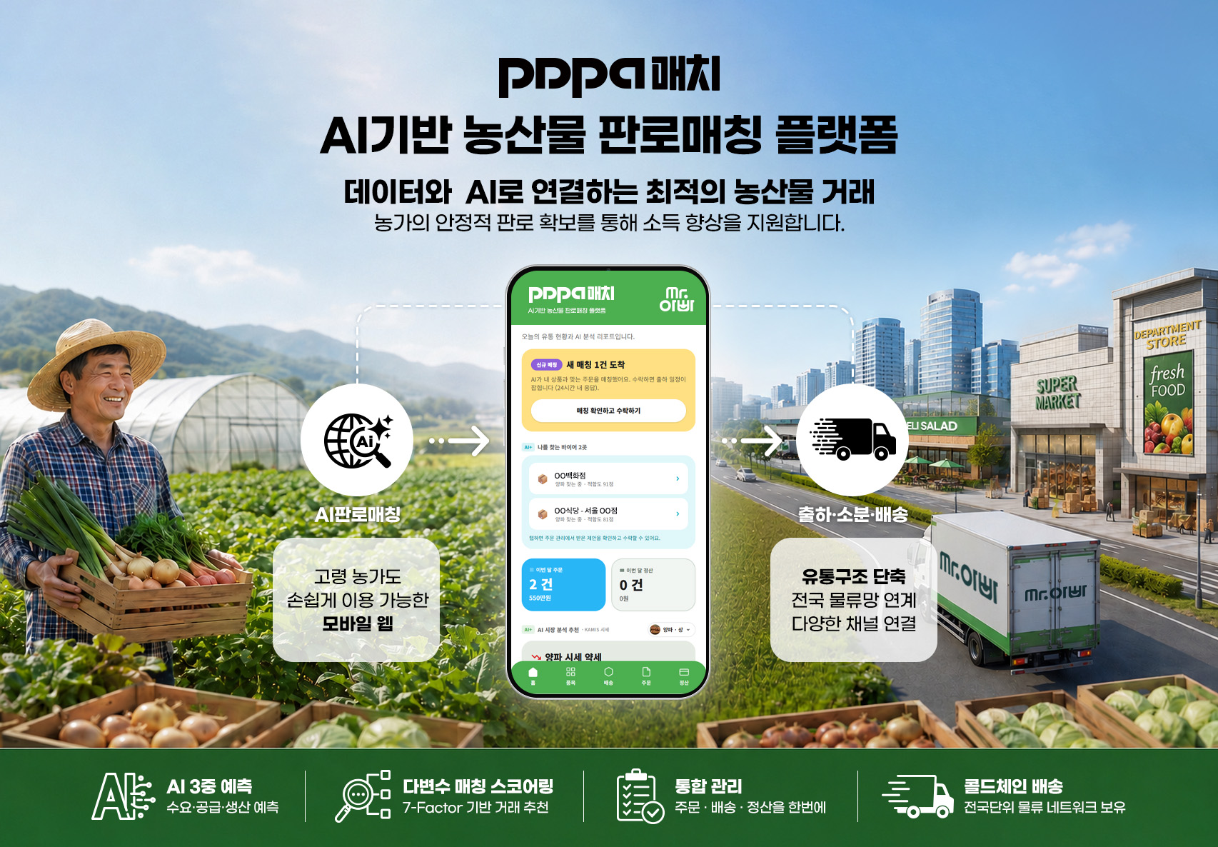미스터아빠의 AI 농산물 거래 플랫폼 ‘PAPA매치(파파매치)’는 소규모 영세 농가와 바이어를 직접 연결하는 서비스다