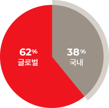 국내 38%, 글로벌 62%